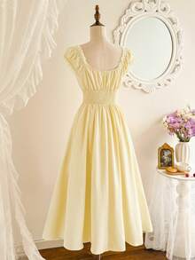 xheVintamour Vestido elegante vintage de mujer con bolsillos, con adorno de encaje bordado, vestido casual de fiesta, vestido amarillo, vestido de té, vestido bordado, vestido del Día de la Madre, vestidos de verano para mujer, ropa de verano, atuendos de verano para mujer, atuendos de festival para mujer, vestidos de festival, atuendo del Día de la Madre, vestidos elegantes para mujer, vestidos casuales para mujer, atuendos de vacaciones para mujer, atuendos de vacaciones para mujer, vestidos de país, estilo de país para mujer, vestido de país para mujerxhe - Amarillo claro - Ver 6