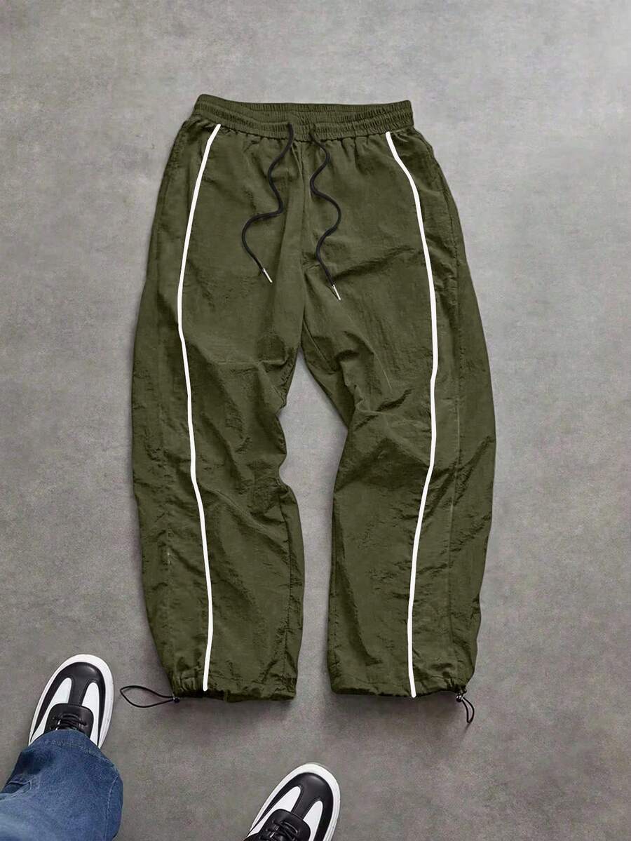 Sport MetroGents 男士撞色滚边抽绳腰斜插口袋运动裤 - 軍綠色 - 查看 1