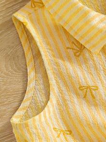 SHEIN Young Girl Woven Striped Bow Pattern Casual Shirt - Yellow - View 5