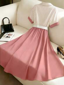 GlowEve 2026 New Fashion Commuter Striped Patchwork Dress For Women - Pink - View 2