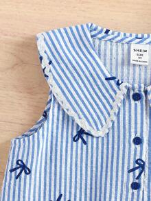 SHEIN 少女編織立領休閒襯衫 夏季復古甜美風 - 藍白色 - 查看 6