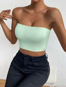 Allurite Top tube para mulher, verde sálvia, verão, casual, para sair à noite e dia a dia, slim fit, realça a silhueta, estilo aniversário e discoteca, design para férias à beira-mar - Verde - Ver 4