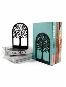 Metal Bookends, Tree Of Life Desk Metal Bookends, Book Storage Rack, Minimalist Desk Bookshelf, Student Combination Desk Organizer, Multi-Functional Desk Decor Rack, Best Birthday Gift For Office, Desk Bookends For Home Office, Gift For Book Lovers, Office Desk Iron Bookshelf, Bookshelf, Reading Rack - Multicolor - View 2