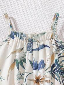 SHEIN 女宝宝热带植物印花连体衣 - 綠色 - 查看 6