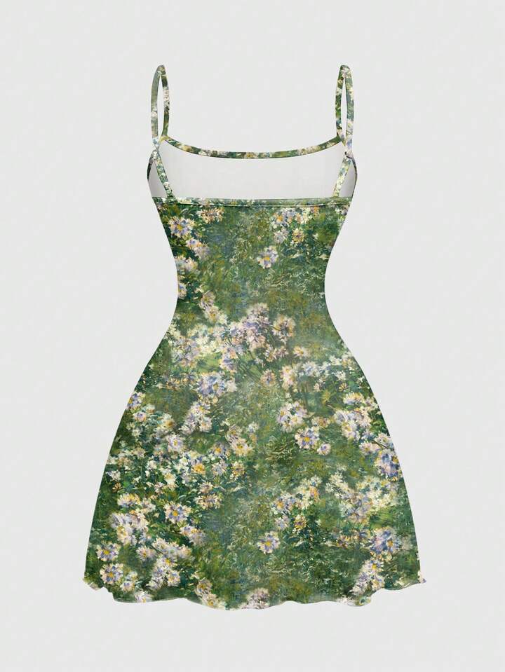 Is That The New Sweetness Nature-Inspired Floral Print Mini Dress, Romantic  Beach Garden Vibe, Sexy Dark Grunge Style, Suitable For Spring/Summer ??|  ROMWE CANADA