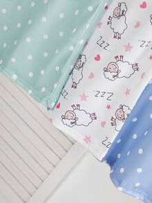 Genkimix Kids 3件套女童可爱卡通绵羊印花睡衣套装，包括粉色和灰色短袖长款睡裙，简约时尚 - 彩色 - 查看 4