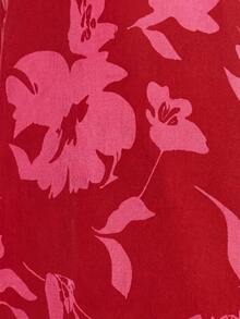 SHEIN 少女无袖碎花休闲度假连衣裙，夏季 - 紅色 - 查看 5