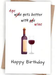 1PC Funny Wine Theme Birthday Card Wine Makes Life Better Greeting Card Premium Cardstock Red Purple Wine Glass Design For Family Friends Lover Husband Wife Coworker Birthday Celebration Wine Lover Gift Home Office Decor - multicolor - View 4
