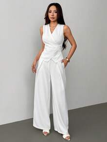 SHEIN PETITE Women's Suits, Elegant For Commuting In Fall/Winter - White - View 5