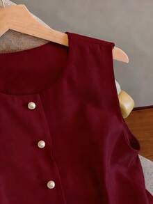 Resyla Top sin mangas con cuello redondo y patchwork para mujer - Burdeos - Ver 5