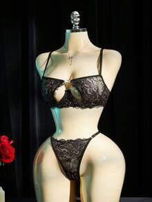 SpicyHot Bộ đồ lót ren gợi cảm 2 món dành cho nữ - màu đen - Xem 8