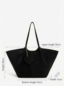 SHEIN Maija 女士手提包、单肩包、流浪包、麂皮绒包、棕色、时尚、优雅、简约、个性化、百搭、经典、复古、怀旧，适合通勤、办公、约会、日常、购物、下午茶等场合，可作包饰（可放置耳机） - 黑色 - 查看 3