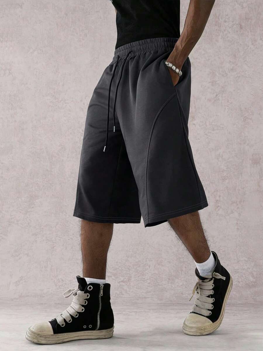 PAVTROS 男士抽绳腰带口袋休闲百搭日常短裤 - 淺灰色 - 查看 1