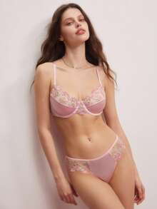 2 Pieces Women Lingerie Set With Pants, Casual & Fashionable For Everyday Wear - Baby Pink - View 6