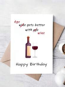 1PC Funny Wine Theme Birthday Card Wine Makes Life Better Greeting Card Premium Cardstock Red Purple Wine Glass Design For Family Friends Lover Husband Wife Coworker Birthday Celebration Wine Lover Gift Home Office Decor - multicolor - View 5
