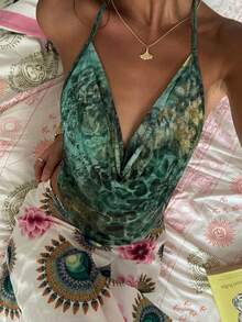 Firerie Solid Concert Draped Front Backless Party Halter Top - Multicolor - View 6