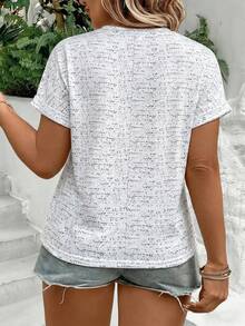 EMERY ROSE New Arrival Plus Size Women's Fashion Printed Knit Texture Casual Versatile V-Neck Short Sleeve T-Shirt - Multicolor - View 2