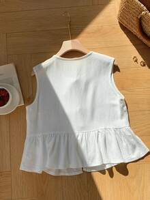 Comfortcana Women's Solid Color Belted Sleeveless Casual Vacation Shirt - White - View 2