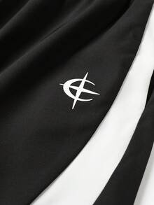 STEELVANCE 男士撞色抽绳腰宽松休闲短裤，春夏款 - 黑與白 - 查看 4