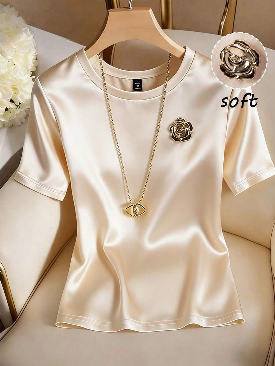 GlowEve CURVE Áo thun nữ cỡ lớn thời trang, thoải mái, đa năng, phù hợp cho kỳ nghỉ, công sở và mặc hàng ngày. - Màu be - Xem 1