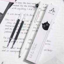 New Anxiety Cat Hiding Cat Center Comparison Pen, Creative Personalized Cute Quick-Drying Brush Pen, Single Tube With 2 Refills, 0.5mm Quick-Drying Brush Pen For Students - Black - View 6