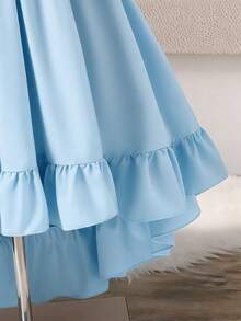 SHEIN Tween Girl Floral 3D Decor Ruffle Hem Halter Neck Dress - Blue - View 10