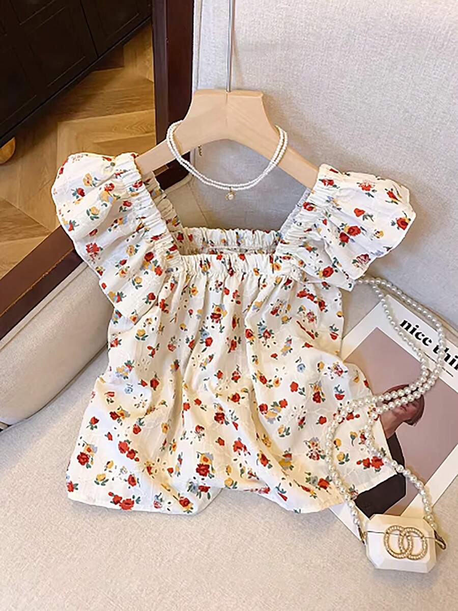 GlowEve Áo kiểu nữ họa tiết hoa nhí cổ vuông tay ngắn dáng suông - Nhiều màu - Xem 1