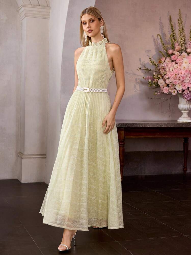 PLEATED LACE BACKLESS DRESS, SPRING/SUMMER