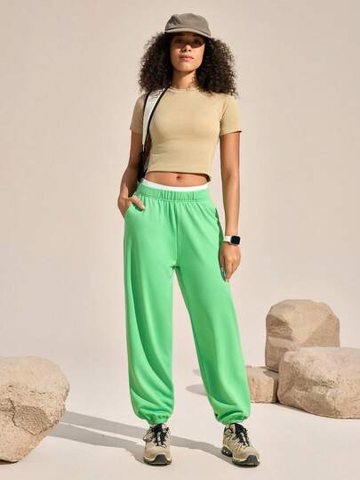 Exploreva Quần jogger nữ ngoài trời, cạp chun co giãn, túi chéo, viền tương phản