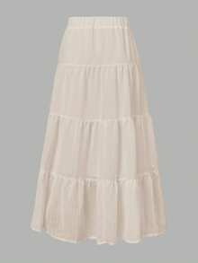 SHEIN EZwear Women's Casual Vacation Multi-Layer Cake Skirt, Suitable For Summer - Apricot - View 2