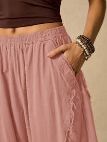 Easelle Women's Solid Color Pocket Button Pleated Casual Versatile Daily Wear Pants - Dusty Pink - View 6