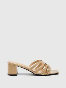 CUCCOO BIZCHIC Giày sandal cao gót nữ màu kaki khoét rỗng phần trên, kiểu dáng thoải mái, mũi vuông, thích hợp cho công sở. - Màu Khaki - Xem 3