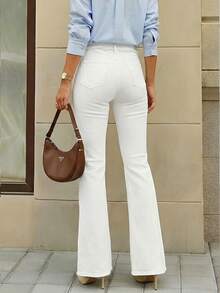 Selenza Quần jeans ống loe màu trơn, rách gấu, phong cách đường phố thường ngày dành cho nữ, thích hợp đi làm. - trắng - Xem 3
