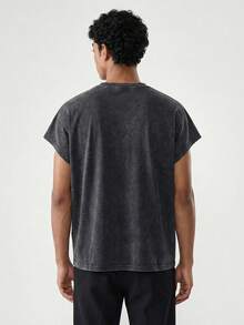 SWAVVY Men's Summer Casual Loose T-Shirt Vest, Standard Size, Black With Washed Embroidery - Black - View 3