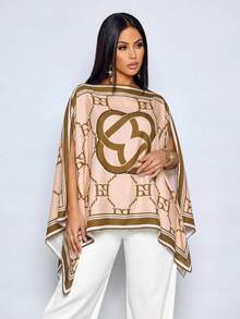 SOLERSUN Áo kiểu nữ thanh lịch và quyến rũ, thích hợp mặc đi làm, họa tiết nghệ thuật, mùa xuân hè, kiểu trễ vai, trang phục nữ đa năng. - Màu be - Xem 3