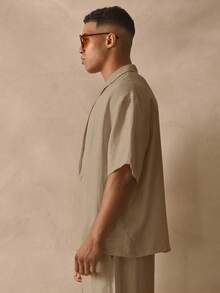 Musero Short Sleeve Asym Button Detail Top Smart Style Leightweight Linen Textured Shirt Spring Summer Holiday Essentials - Beige - View 3