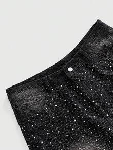 ROMWE MEN 男士闪亮钻石宽松牛仔短裤 - 藍色 - 查看 4