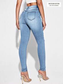 EMERY ROSE Women's Fashion Casual Ripped Skinny Denim Jeans - Blue - View 2