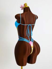 Zestiva Áo tắm liền thân gợi cảm dành cho nữ, họa tiết hoa, cổ chữ V khoét sâu, quần bikini buộc dây cổ, kiểu dáng thời trang thường ngày cho kỳ nghỉ biển. - Nhiều màu - Xem 2