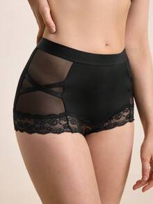 Hourtrue Quần lót ren tương phản - màu đen - Xem 4