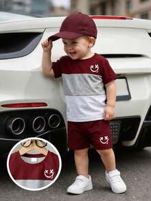 2件套婴儿幼儿男女通用0-3岁男童女童撞色短袖上衣和短裤套装，舒适休闲日常基本款服装，适合室内、室外、日常、运动、玩耍、聚会、摄影、度假等场合。 - 彩色 - 查看 4