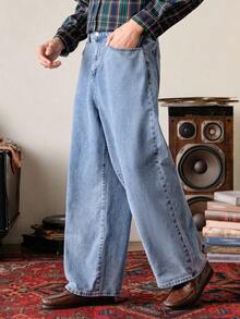 VeloEdit Quần jeans ống rộng dáng suông có túi dành cho nam giới - Rửa nhẹ - Xem 7