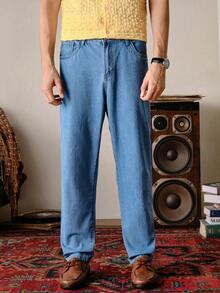 VeloEdit Men's Pockets Tapered Casual Versatile Blue Jeans Jeans For Men Old Money - Medium Wash - View 6