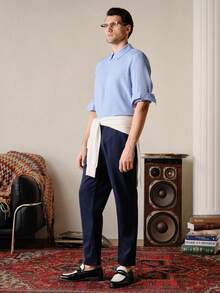 VeloEdit 男士休闲多口袋百搭日常通勤裤 - 藏蓝色 - 查看 4