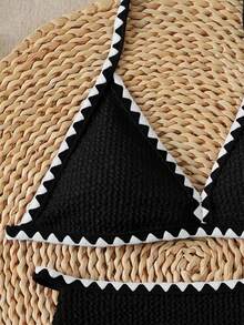 SHEIN Tween Girl Fitted Casual Minimalist Comfortable Textured Fabric Swimsuit Set - Black and White - View 5