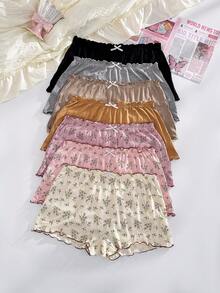 PetitDoll 7-Pack Ribbed Ditsy Floral Ruffle Hem Boyshort Panties - Multicolor - View 3