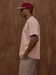 Musero Oversized Short Sleeve Graphic Printed T-Shirt Fall/Autumn Winter - Baby Pink - View 4