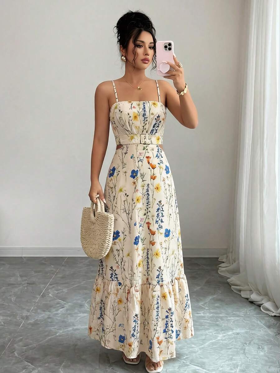SHEIN Raffinéa 女士印花收腰优雅长裙,畅销连衣裙,夏季女装 - 彩色 - 查看 1