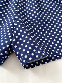 SHEIN TEENGIRL Black & White Vintage Polka Dot Two Pieces Set,Cute Summer Holiday Beach Vacation A-Line Top&Shorts,Collegiate Casual Women's Summer Outfits - Navy Blue - View 6