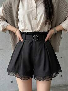 DAZY Women's Lace Patchwork Wide Leg Shorts Summer Going Out Black Elegant - Black - View 2